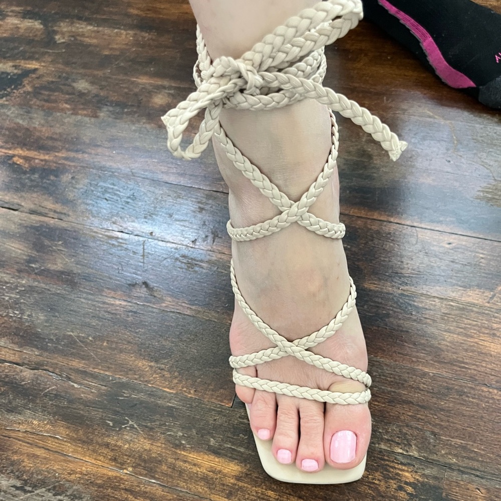 Billini Cream Braided Lace-Up Sandals